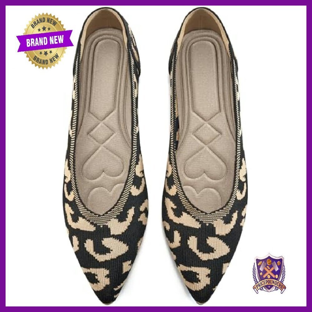 Women's Knit Ballet Flats Memory Foam Slip On Work Wedding Shoes - Picture 2 of 8